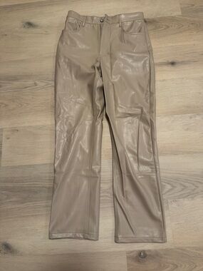 Abercrombie & Fitch Vegan Leather Pants in Light Taupe